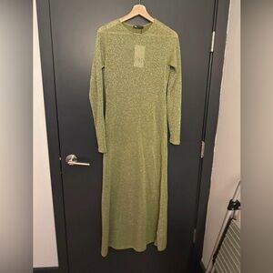 Zara green metallic thread dress size M